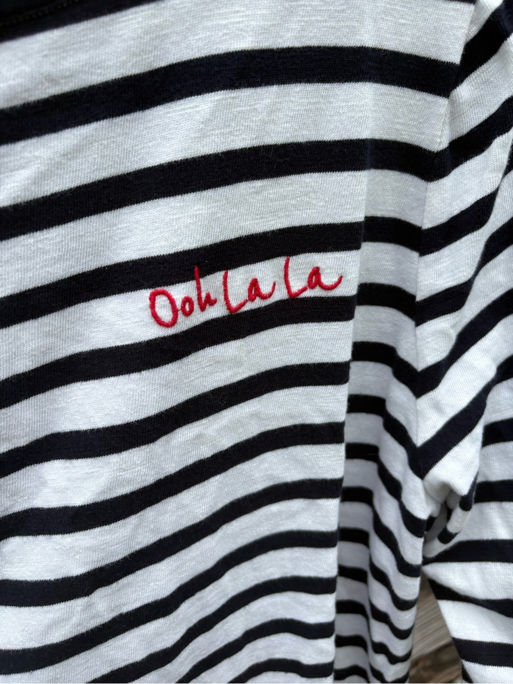 Talbots Blue and White Striped Long Sleeve Tee with Red Embroidery - Picture 3 of 4